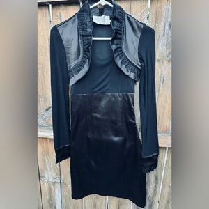 MaxMara Made in Italy Women Faux leather & Cotton Black Midi Dress Size S